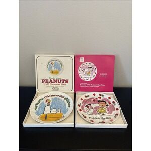 Vintage Schmid Peanuts 1975‎ Snoopy Woodstock Lucy Christmas Mother's Plate /box